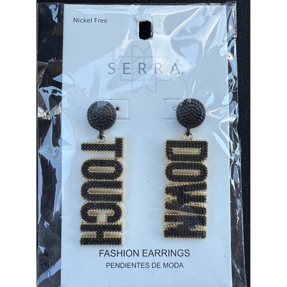 Serra Jewelry - Serra Touch Down Dangle Earrings Black & Gold Nickle Free Football Jewelry